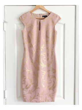 Jax Black Label Metallic Gold & Pink Sheath Dress Size 2 Formal